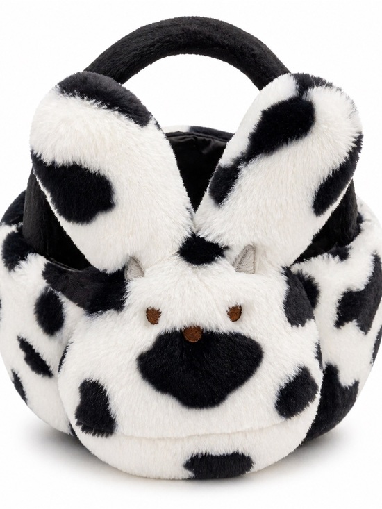Peeps Other - Plush Bunny Ear Handbag in Black‎ & White Cow Spot Peeps